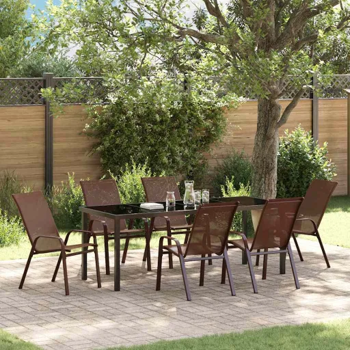 Conjunto de Jantar para Jardim   Marrom e Preto (7 pcs)