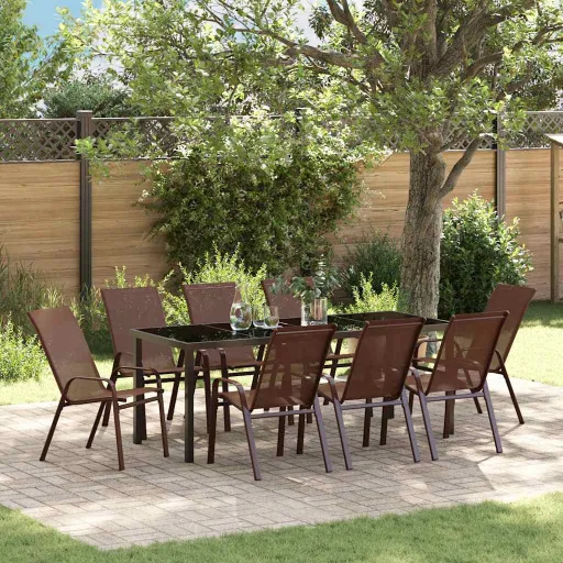 Conjunto de Jantar para Jardim   Marrom e Preto (9 pcs)