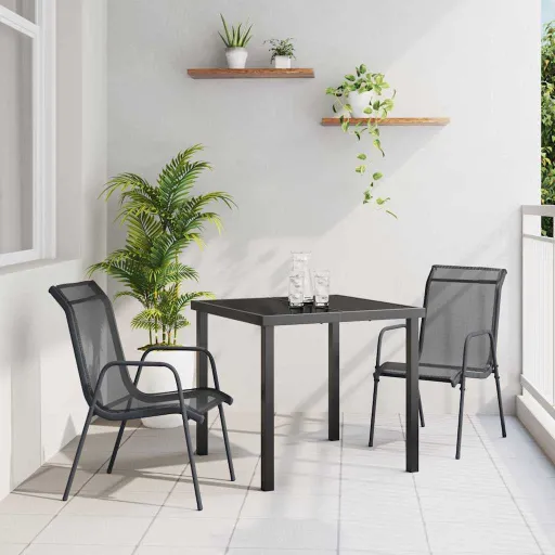 Conjunto de Jantar para Jardim   Preto Textileno e Aço (3 pcs)