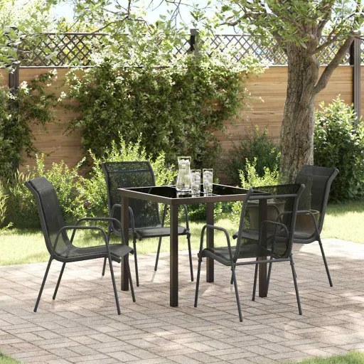 Conjunto de Jantar para Jardim   Preto Textileno e Aço (5 pcs)