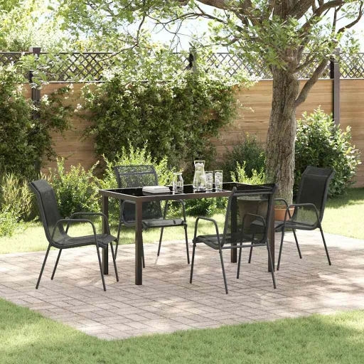 Conjunto de Jantar para Jardim   Preto Textileno e Aço (5 pcs)