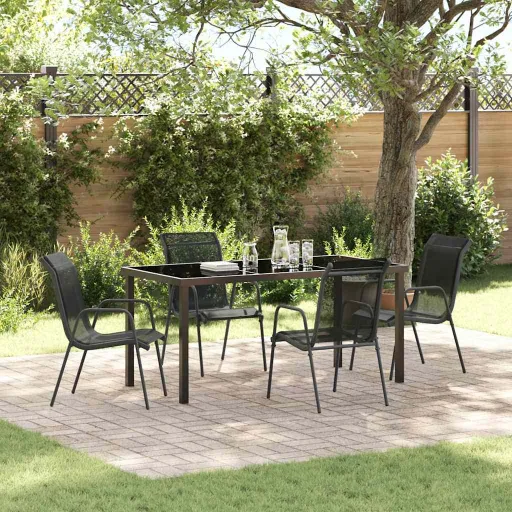 Conjunto de Jantar para Jardim   Preto Textileno e Aço (5 pcs)