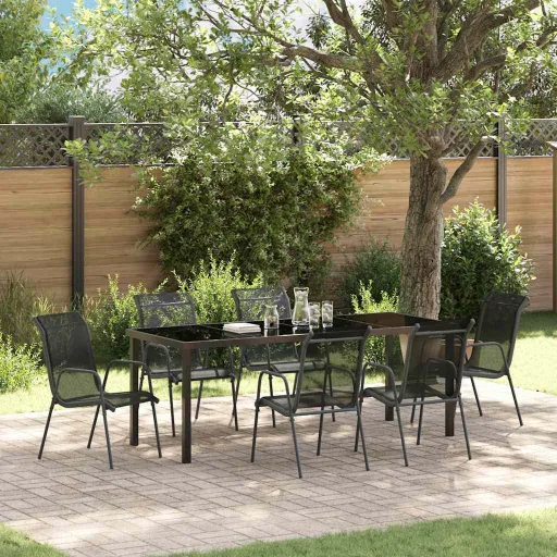 Conjunto de Jantar para Jardim   Preto Textileno e Aço (7 pcs)