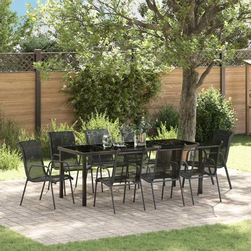 Conjunto de Jantar para Jardim   Preto Textileno e Aço (9 pcs)