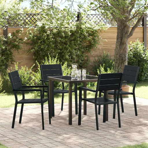 Conjunto de Jantar para Jardim   Preto Aço Revestido a pó (5 pcs)