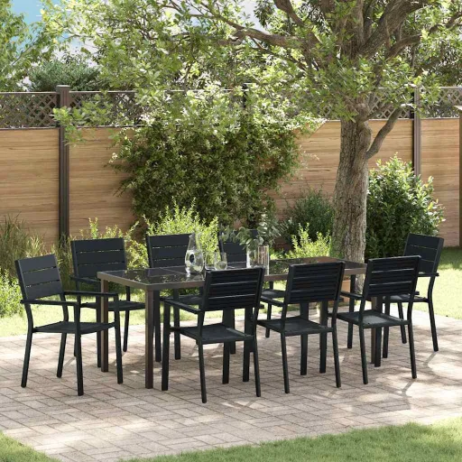 Conjunto de Jantar para Jardim   Preto Aço Revestido a pó (9 pcs)