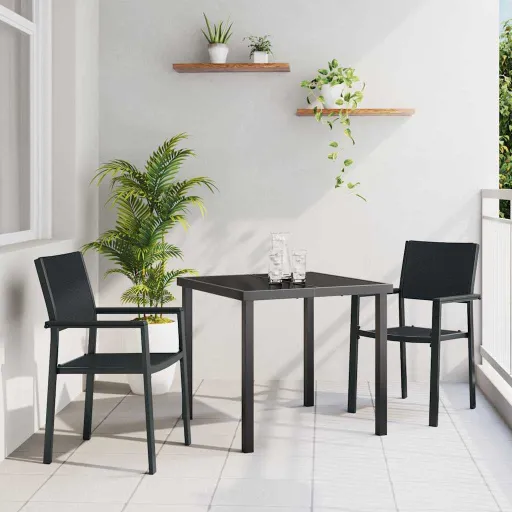 Conjunto de Jantar para Jardim   Preto Aço Revestido a pó (3 pcs)