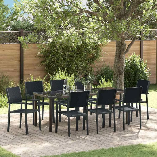 Conjunto de Jantar para Jardim   Preto Aço Revestido a pó (9 pcs)