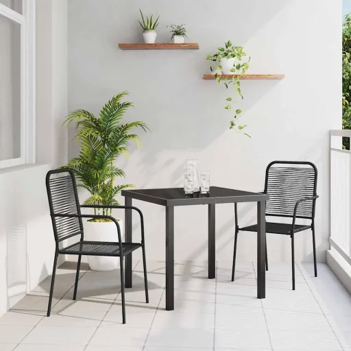 Conjunto de Jantar para Jardim   Preto Aço Revestido a pó (3 pcs)