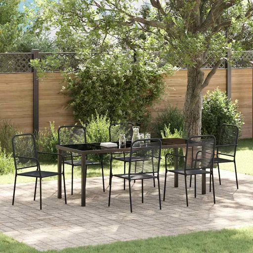 Conjunto de Jantar para Jardim   Preto Aço Revestido a pó (7 pcs)