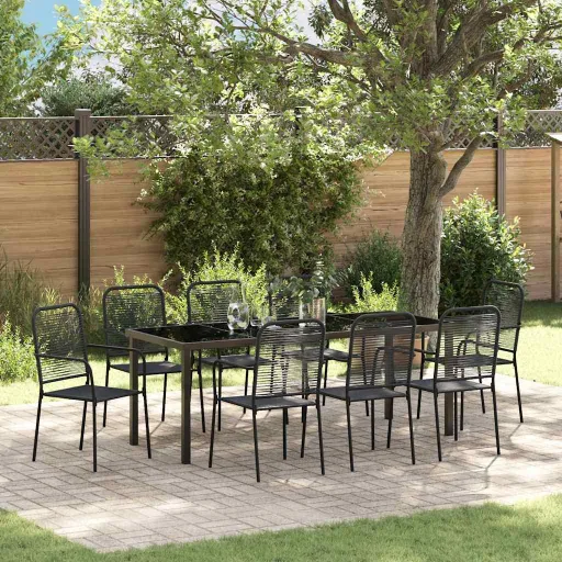 Conjunto de Jantar para Jardim   Preto Aço Revestido a pó (9 pcs)