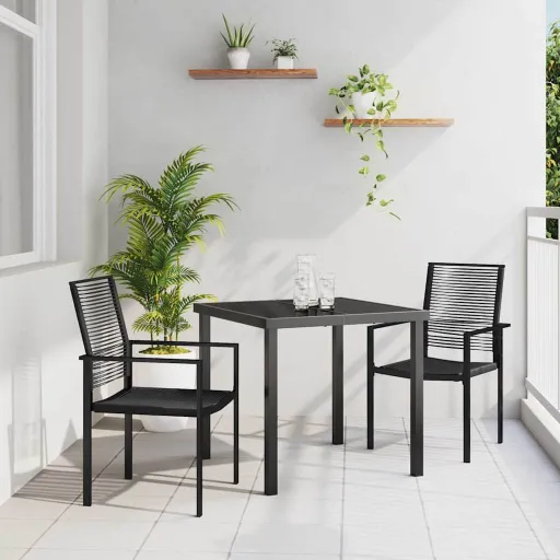 Conjunto de Jantar para Jardim   Preto Aço Revestido a pó (3 pcs)