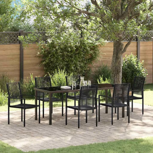 Conjunto de Jantar para Jardim   Preto Aço Revestido a pó (7 pcs)