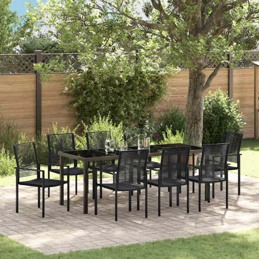 Conjunto de Jantar para Jardim   Preto Aço Revestido a pó (9 pcs)