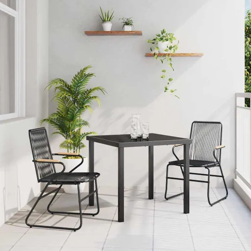 Conjunto de Jantar para Jardim   Preto Aço Revestido a pó (3 pcs)