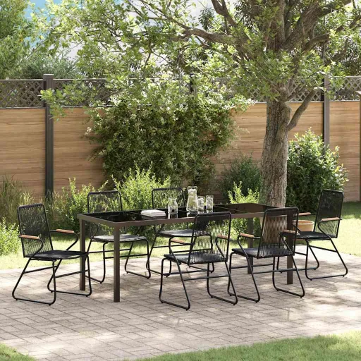 Conjunto de Jantar para Jardim   Preto Aço Revestido a pó (7 pcs)