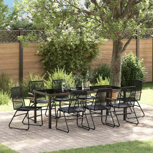 Conjunto de Jantar para Jardim   Preto Aço Revestido a pó (9 pcs)