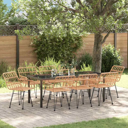 Conjunto de Jantar para Jardim   Castanho (9 pcs)