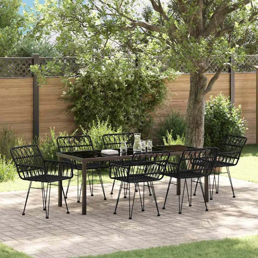 Conjunto de Jantar para Jardim   Preto Aço Revestido a pó (7 pcs)