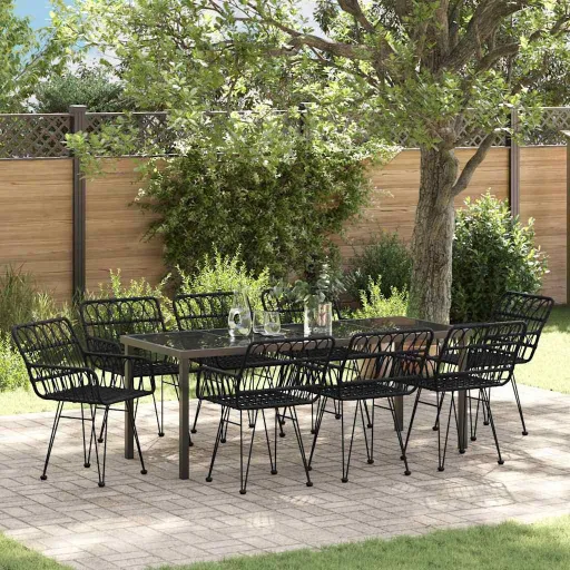 Conjunto de Jantar para Jardim   Preto Aço Revestido a pó (9 pcs)