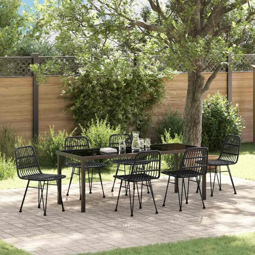Conjunto de Jantar para Jardim   Preto Aço Revestido a pó (7 pcs)