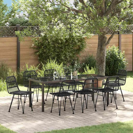 Conjunto de Jantar para Jardim   Preto Aço Revestido a pó (9 pcs)
