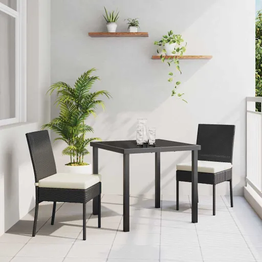 Conjunto de Jantar para Jardim   Preto Aço Revestido a pó (3 pcs)