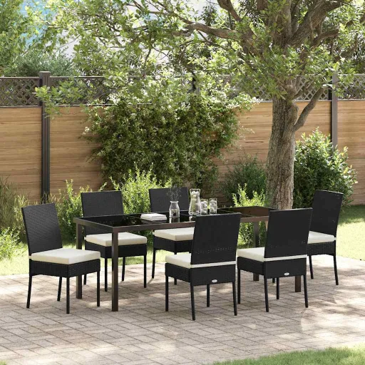 Conjunto de Jantar para Jardim   Preto Aço Revestido a pó (7 pcs)