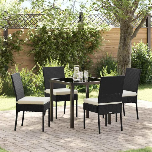 Conjunto de Jantar de Jardim de 5 Peças Preto Rattan de Poliéster