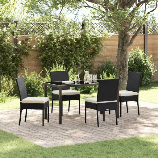 Conjunto de 5 Peças para Jantar no Jardim Preto Rattan Poliéster
