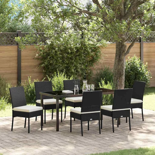 Conjunto de Jantar Jardim 7 Peças Preto Rattan Poliéster