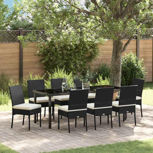 Conjunto de Jantar para Jardim 9 Peças Preto Rattan Poliéster