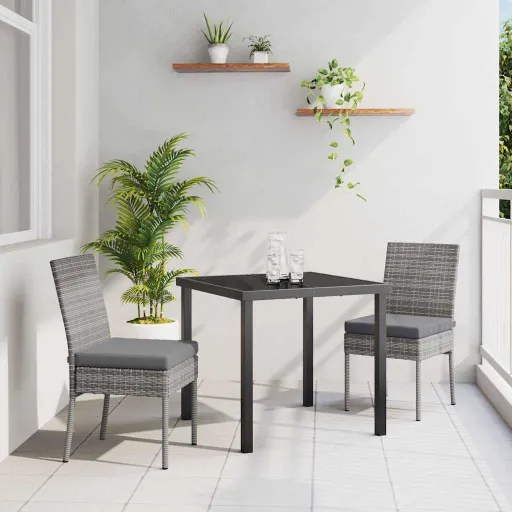 Conjunto de Jantar de Jardim 3 Peças Cinza Poliratan