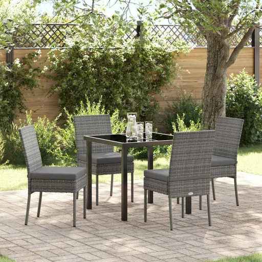 Conjunto de Jantar de Jardim 5 Peças Cinzas Rattan Sintético
