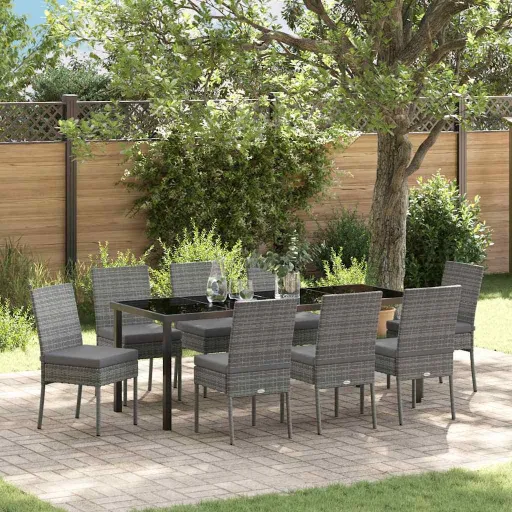 Conjunto de Jantar de Jardim de 9 Peças Cinza Rattan de Polímero