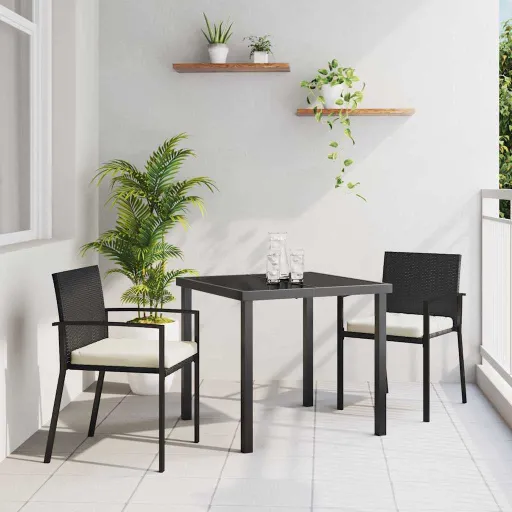Conjunto de Jantar para Jardim   Preto Aço Revestido a pó (3 pcs)