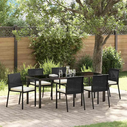 Conjunto de Jantar para Jardim   Preto Aço Revestido a pó (7 pcs)