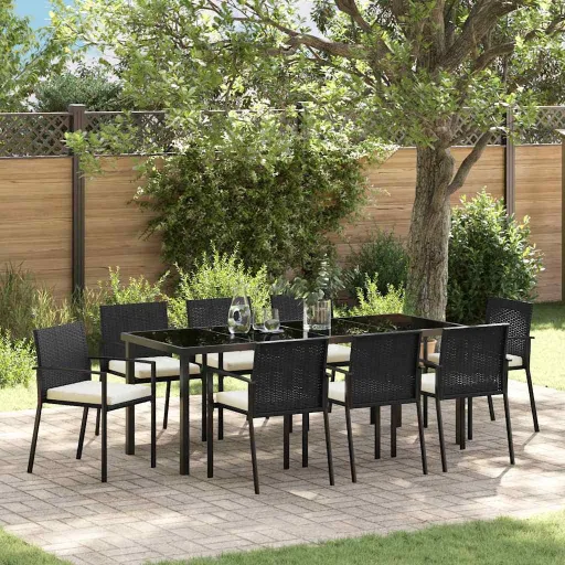 Conjunto de Jantar para Jardim   Preto Aço Revestido a pó (9 pcs)