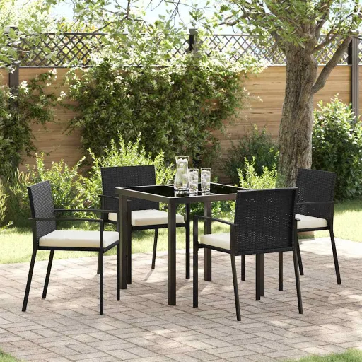 Conjunto de Jantar de 5 Peças para Jardim Preto em Rattan Plastificado