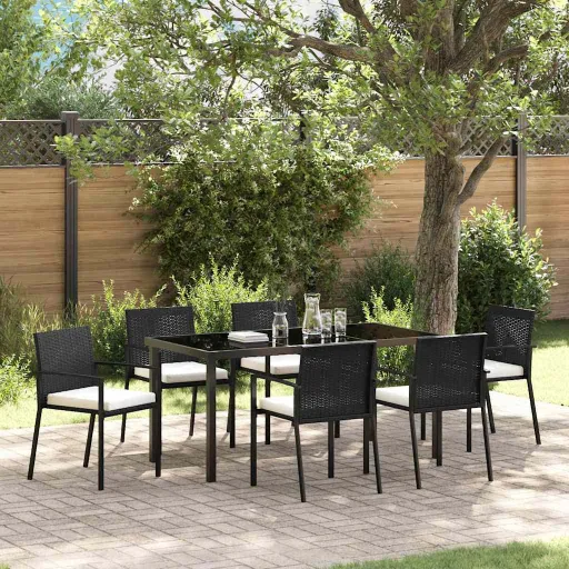 Conjunto de Jantar para Jardim 7 Peças em Rattan Sintético Preto