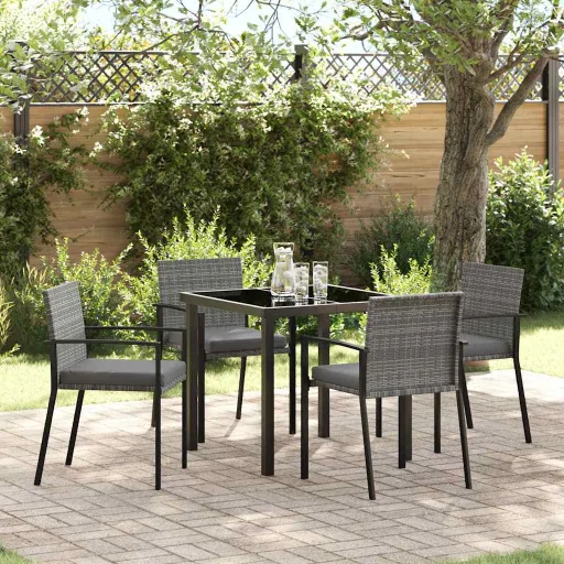 Conjunto de Jantar para Jardim 5 Peças em Poly Rattan Cinza.