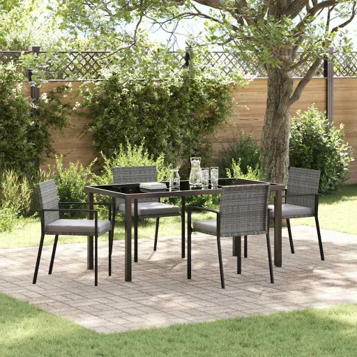 Conjunto de Jantar para Jardim com 5 Peças, em Rattan Sintético Cinza