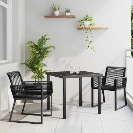 Conjunto de Jantar para Jardim   Preto Aço Revestido a pó (3 pcs)