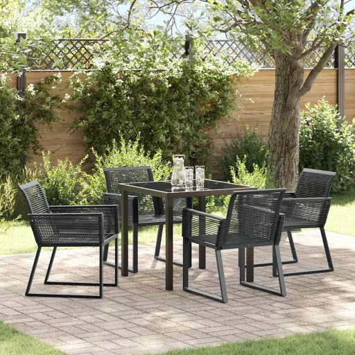 Conjunto de Jantar para Jardim   Preto Aço Revestido a pó (5 pcs)