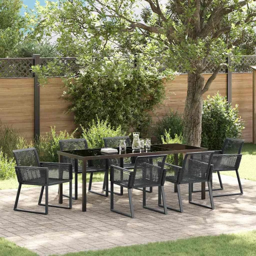 Conjunto de Jantar para Jardim   Preto Aço Revestido a pó (7 pcs)