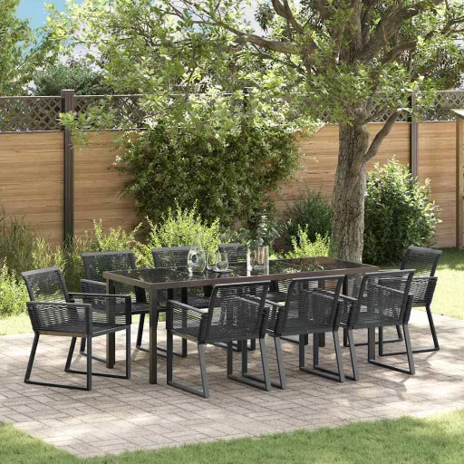 Conjunto de Jantar para Jardim   Preto Aço Revestido a pó (9 pcs)