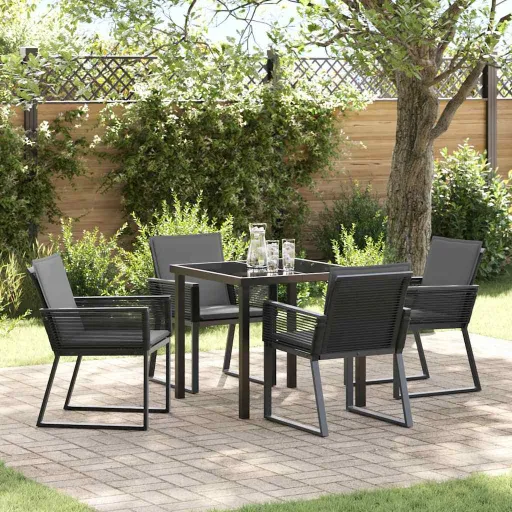 Conjunto de Jantar para Jardim   Preto Aço Revestido a pó (5 pcs)