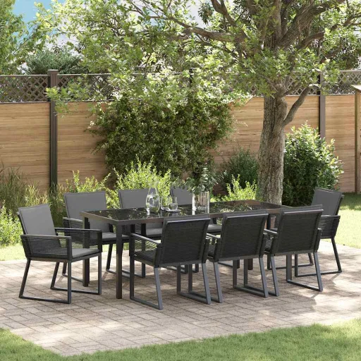 Conjunto de Jantar para Jardim   Preto Aço Revestido a pó (9 pcs)