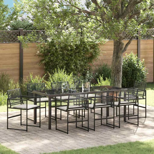 Conjunto de Jantar para Jardim   Preto Aço Revestido a pó (9 pcs)