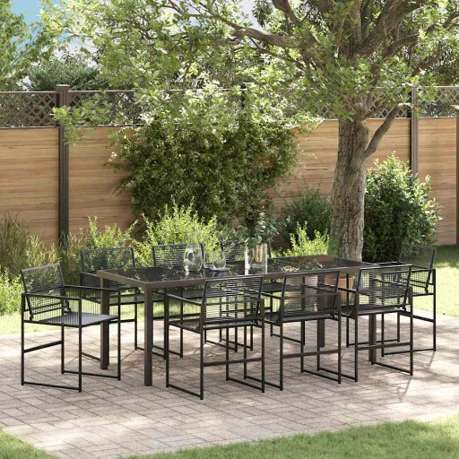 Conjunto de Jantar para Jardim   Preto Aço Revestido a pó (9 pcs)